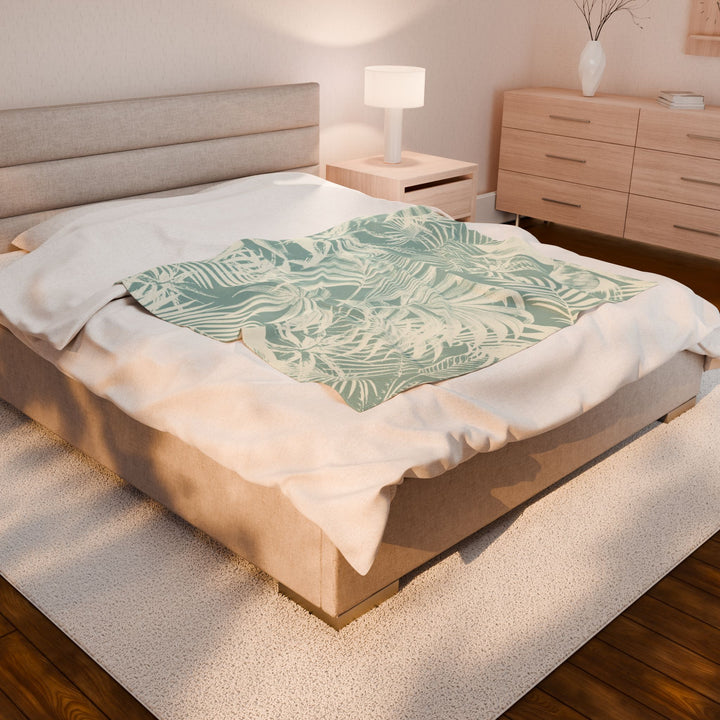 Luxury Velveteen Plush Blanket - Soft Green Palm- Cozy & Soft