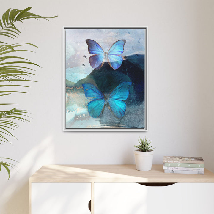 Canvas Art - Sustainably Made Framed Wall Décor - Blue Butterfly Mist