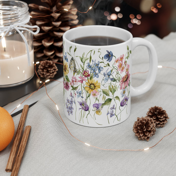 Watercolor Floral Mug – 11oz. - Wildflowers & Butterflies