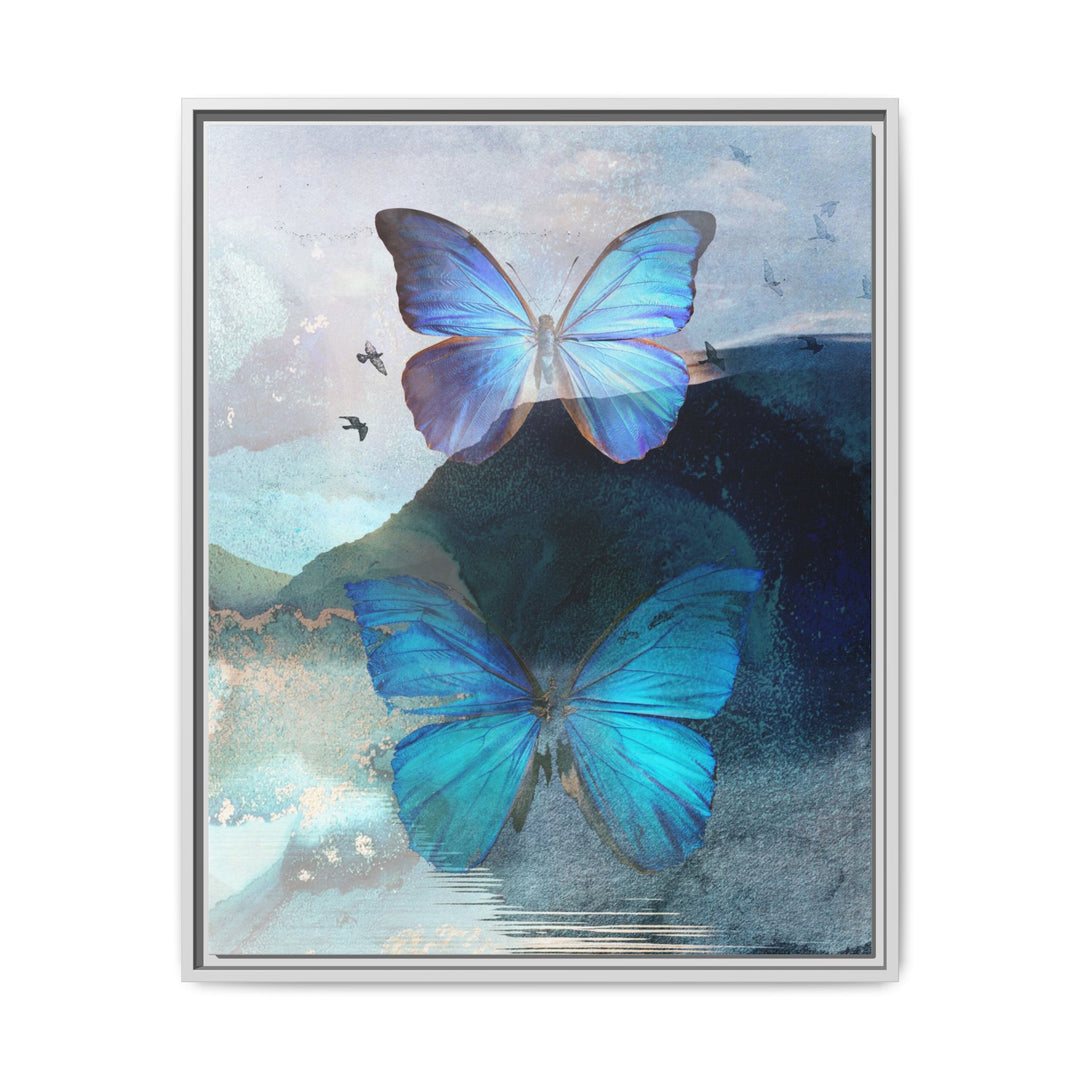 Canvas Art - Sustainably Made Framed Wall Décor - Blue Butterfly Mist