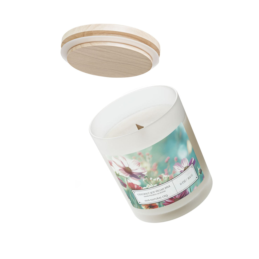 Frosted Glass Candle - 11oz - Vegan Wax - Cosmos Garden