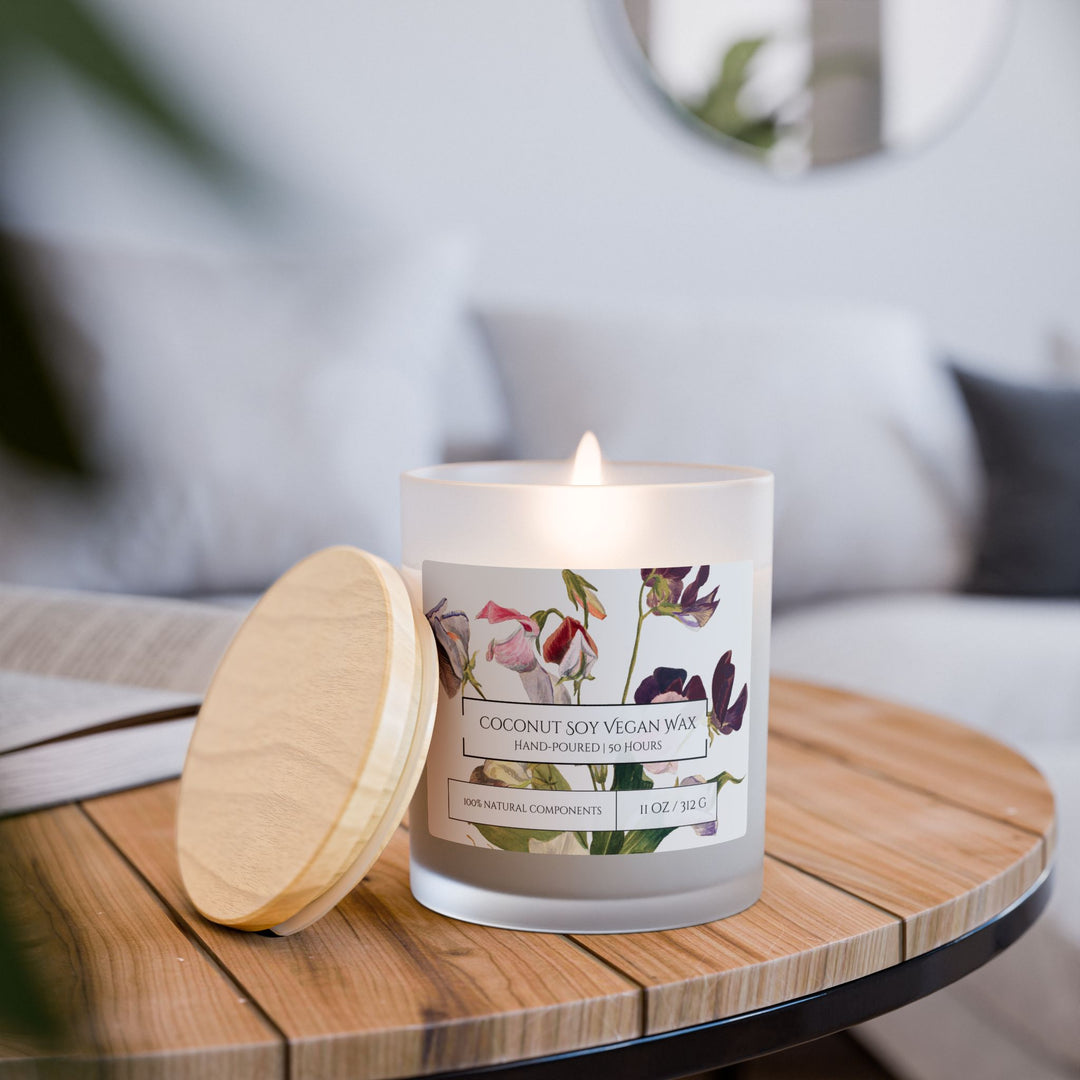Frosted Glass Candle - 11oz - Vegan Wax - Vintage Sweet Pea