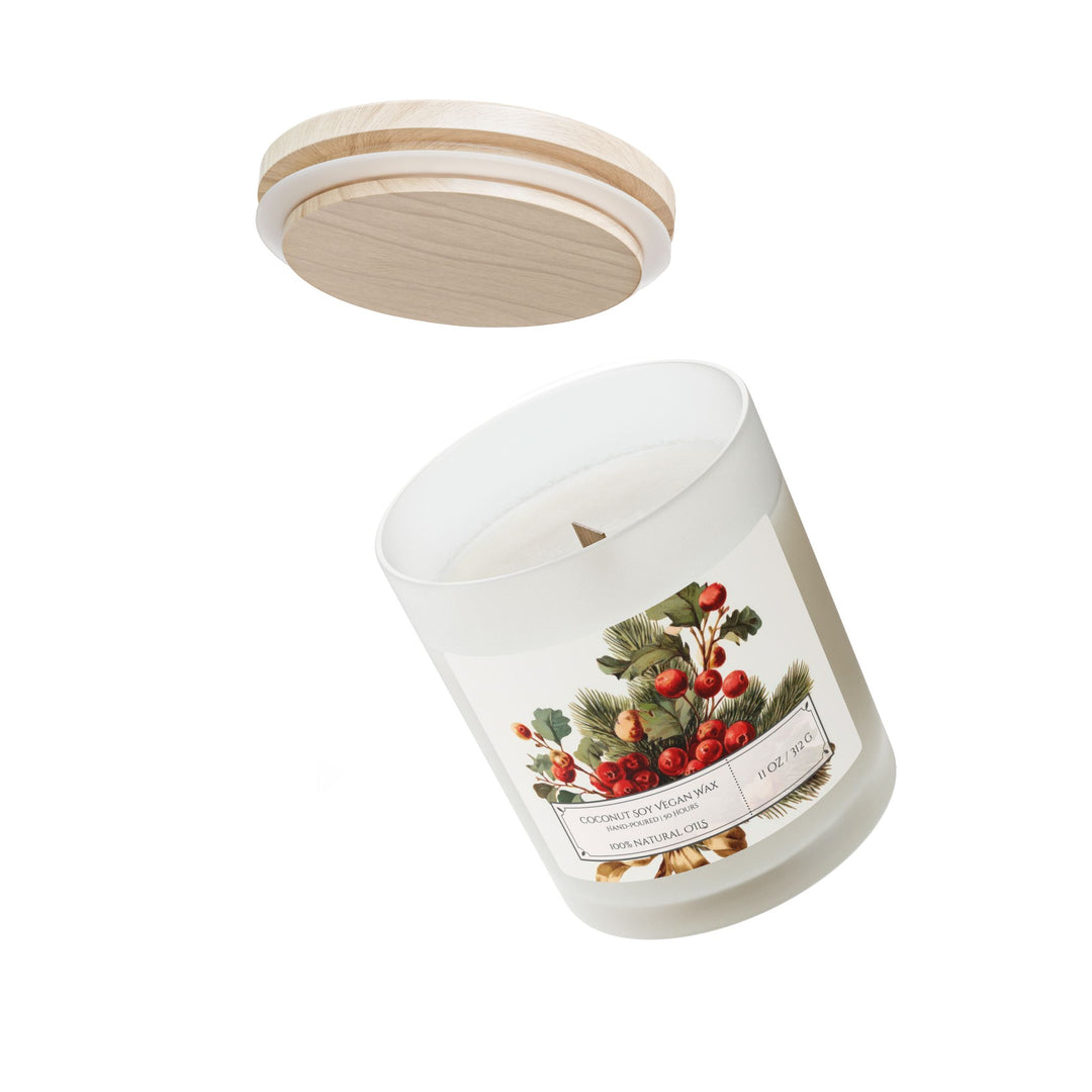Frosted Glass Candle - 11oz - Vegan Wax - Christmas Holly - Gilded Age Collection