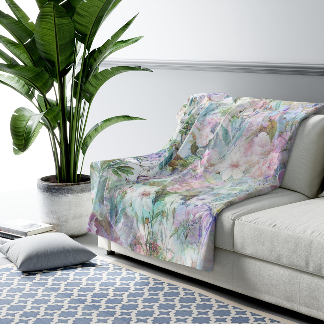 Pastel Floral Sherpa Fleece Blanket - Pastel Summer