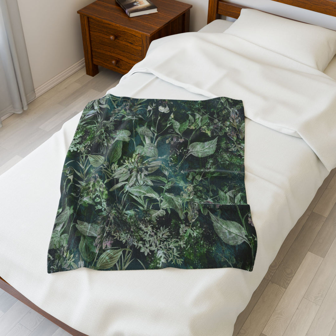 Luxury Velveteen Plush Blanket - Midnight Jungle Green- Cozy & Soft