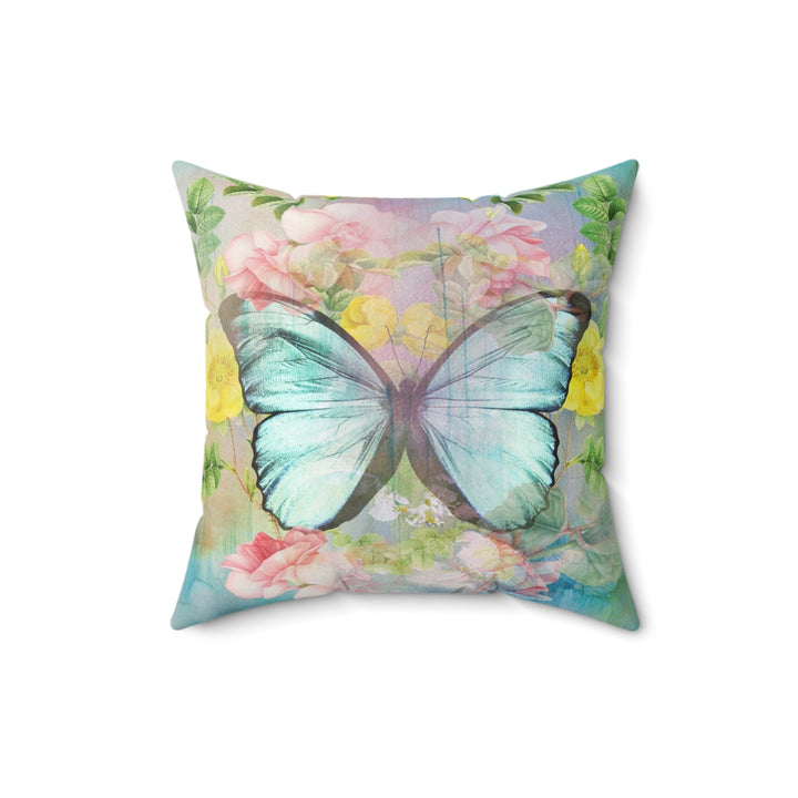 Luxury Faux Suede Pillow - Butterfly & Roses