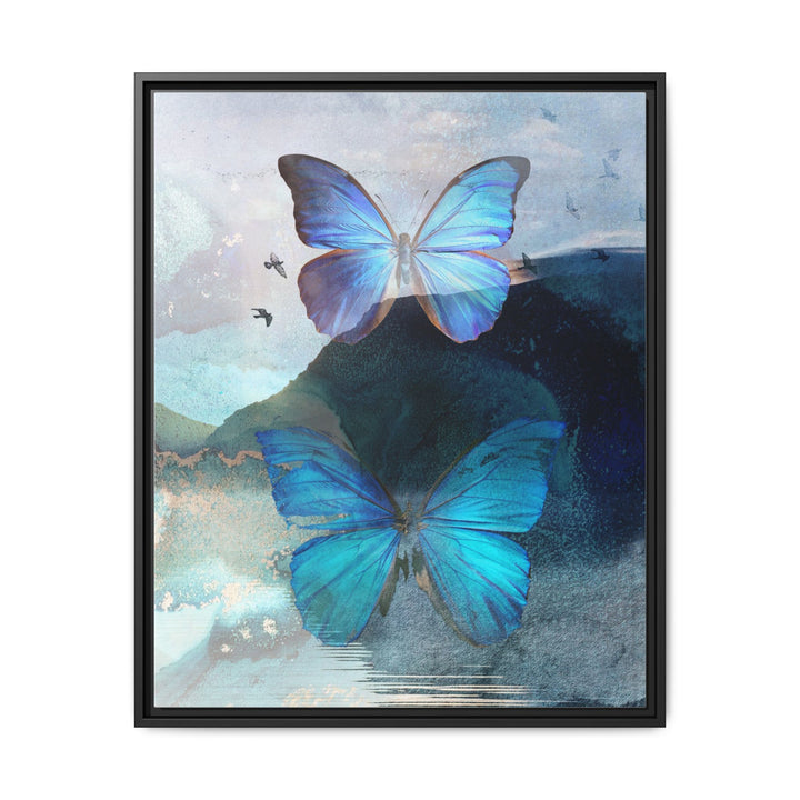 Canvas Art - Sustainably Made Framed Wall Décor - Blue Butterfly Mist