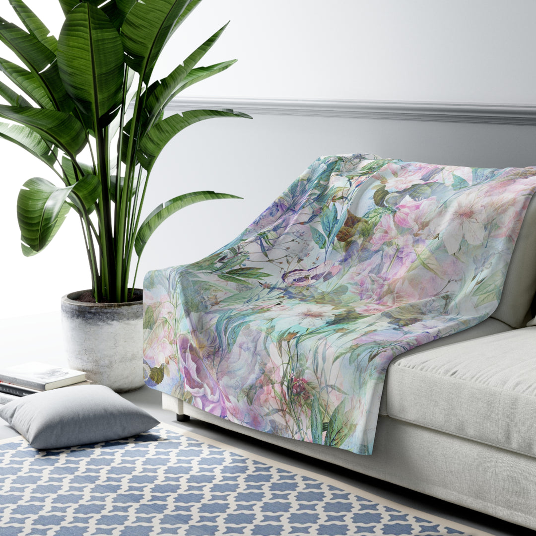 Pastel Floral Sherpa Fleece Blanket - Pastel Summer