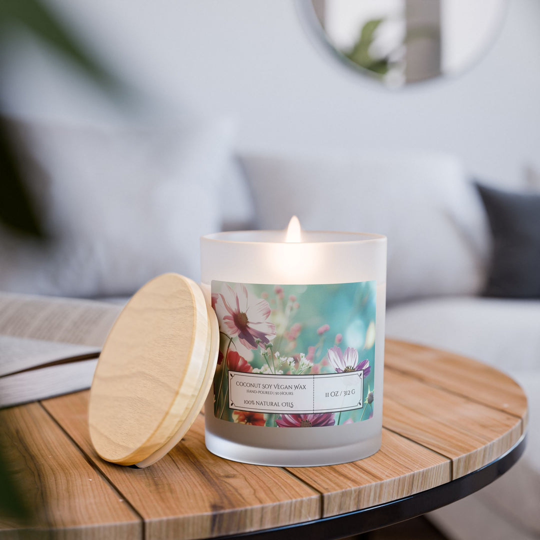 Frosted Glass Candle - 11oz - Vegan Wax - Cosmos Garden