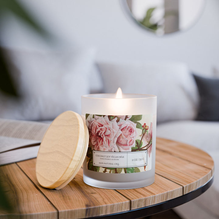 Frosted Glass Candle - 11oz - Vegan Wax - Vintage Rose - Gilded Age Collection