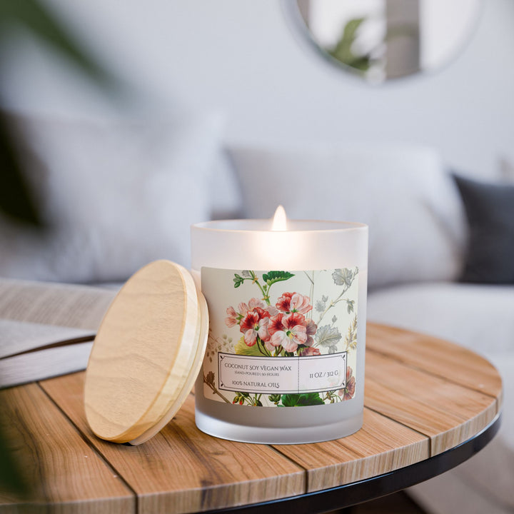 Frosted Glass Candle - 11oz - Soy Wax - Geranium - Gilded Age Collection