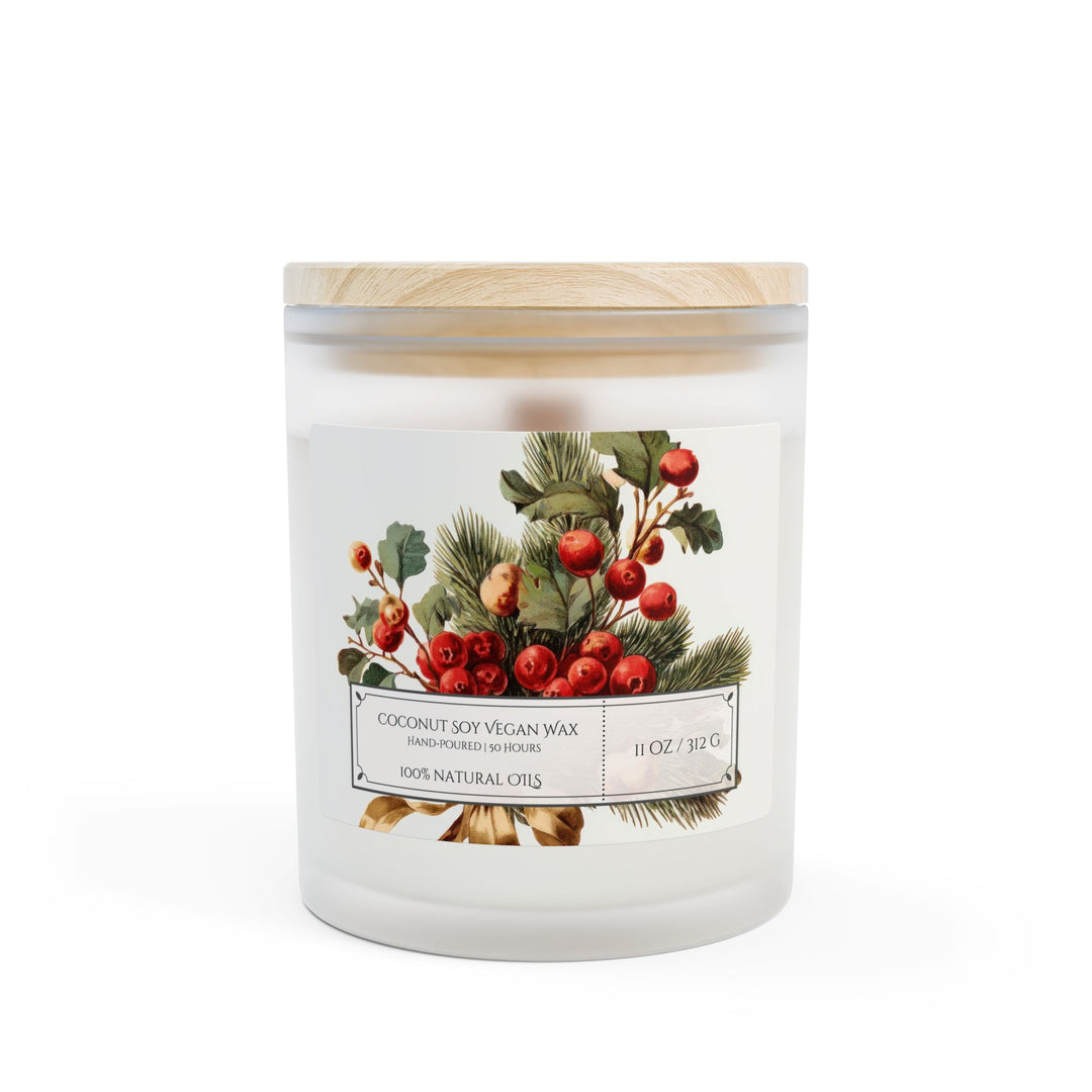 Frosted Glass Candle - 11oz - Vegan Wax - Christmas Holly - Gilded Age Collection