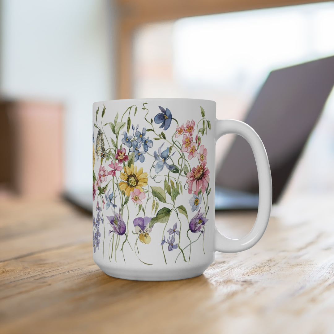Mug 15oz - BPA-free - Flowers and Butterflies