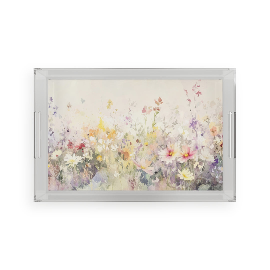 Acrylic Serving Tray — Watercolor Wildflower Garden
