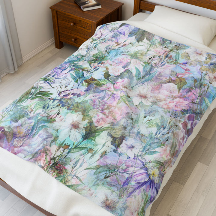Luxury Velveteen Plush Blanket - Pastel Garden- Cozy & Soft