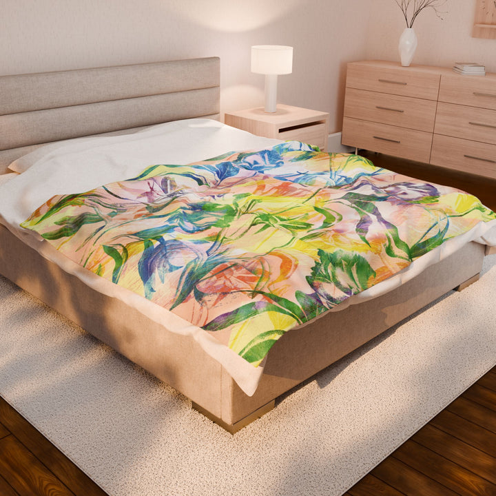 Luxury Velveteen Plush Blanket - Sunshine Garden- Cozy & Soft