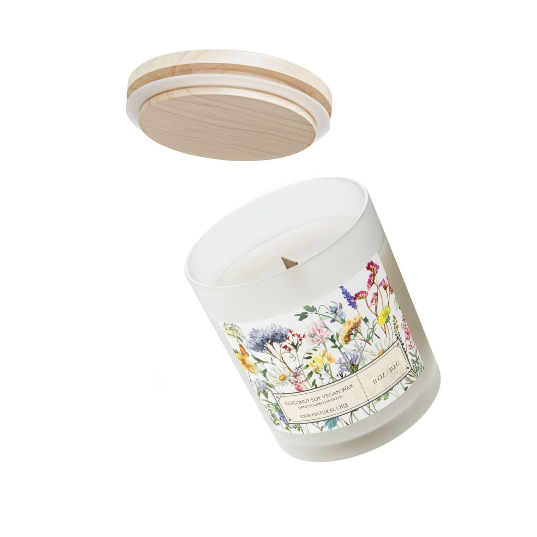 Frosted Glass Candle - 11oz - Vegan Wax - Wildflower Meadow