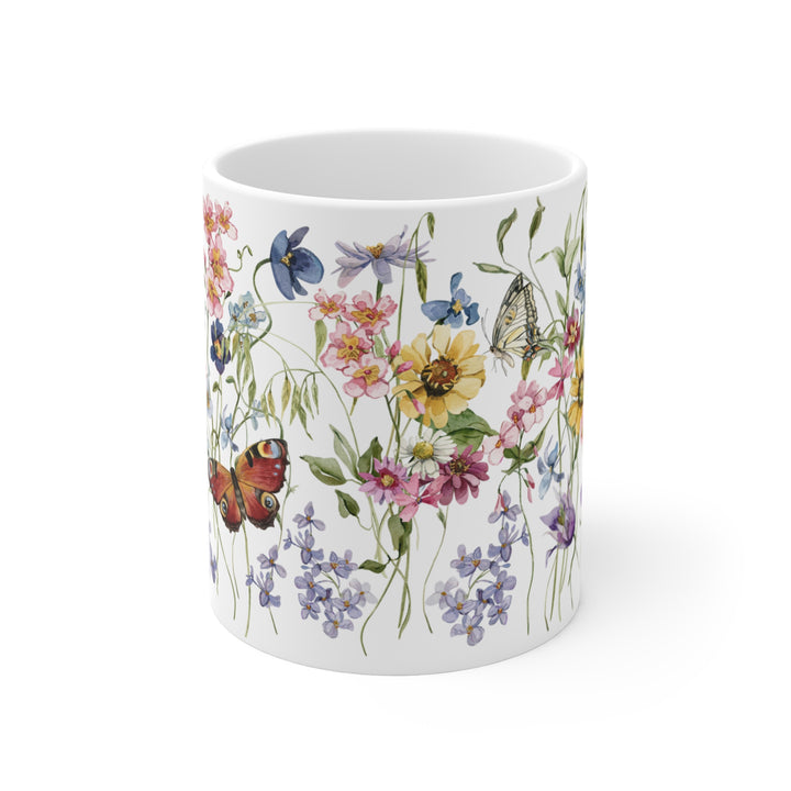 Watercolor Floral Mug – 11oz. - Wildflowers & Butterflies