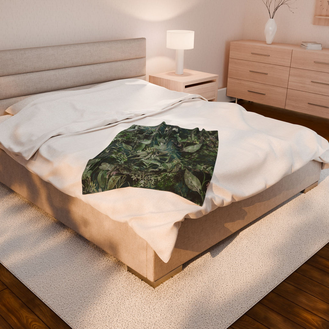 Luxury Velveteen Plush Blanket - Midnight Jungle Green- Cozy & Soft
