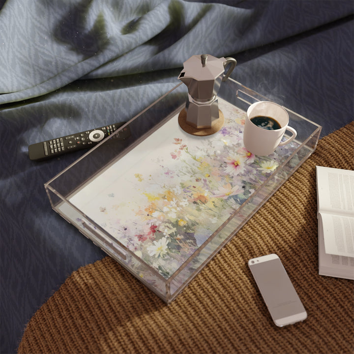 Acrylic Serving Tray — Watercolor Wildflower Garden