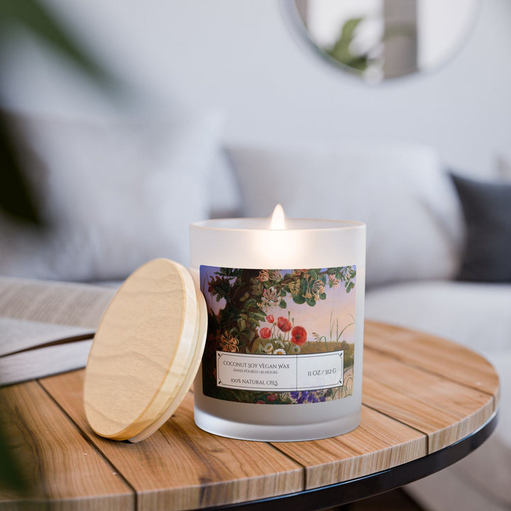 Frosted Glass Candle - 11oz - Vegan Wax - Honeysuckle Branch
