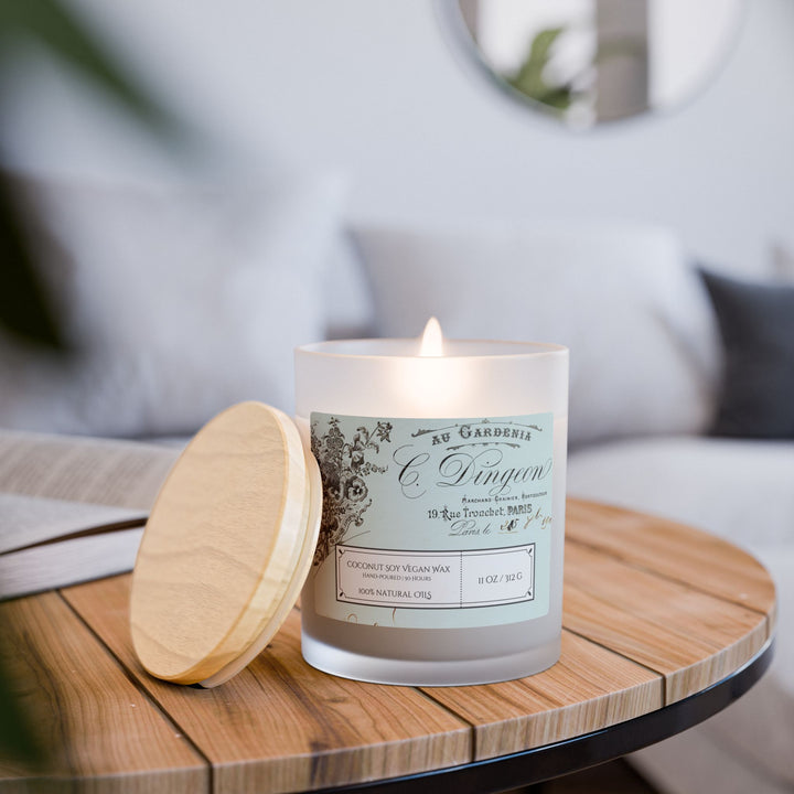 Frosted Glass Candle - 11oz - Vegan Wax - Vintage Green