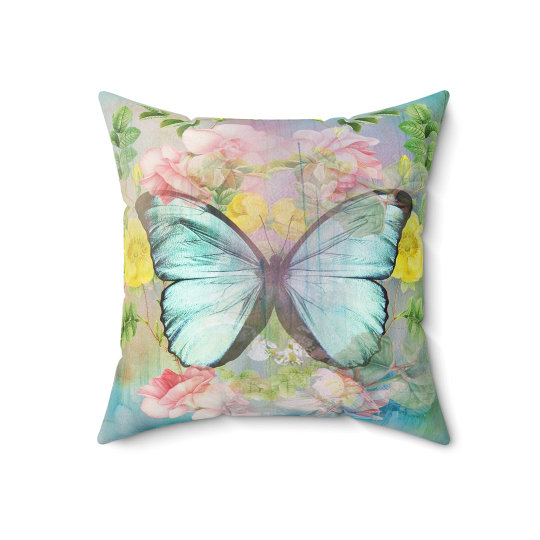 Luxury Faux Suede Pillow - Butterfly & Roses