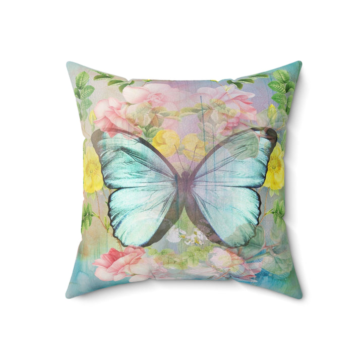 Luxury Faux Suede Pillow - Butterfly & Roses