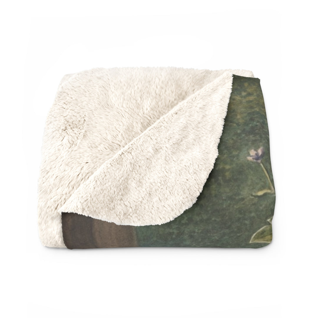 Sherpa Fleece Blanket - Vintage Flowers with Bird's Nest