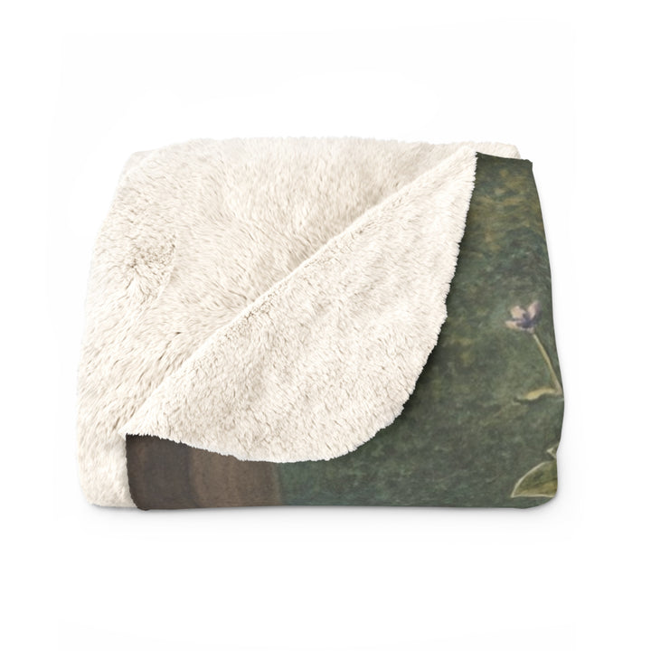 Sherpa Fleece Blanket - Vintage Flowers with Bird's Nest
