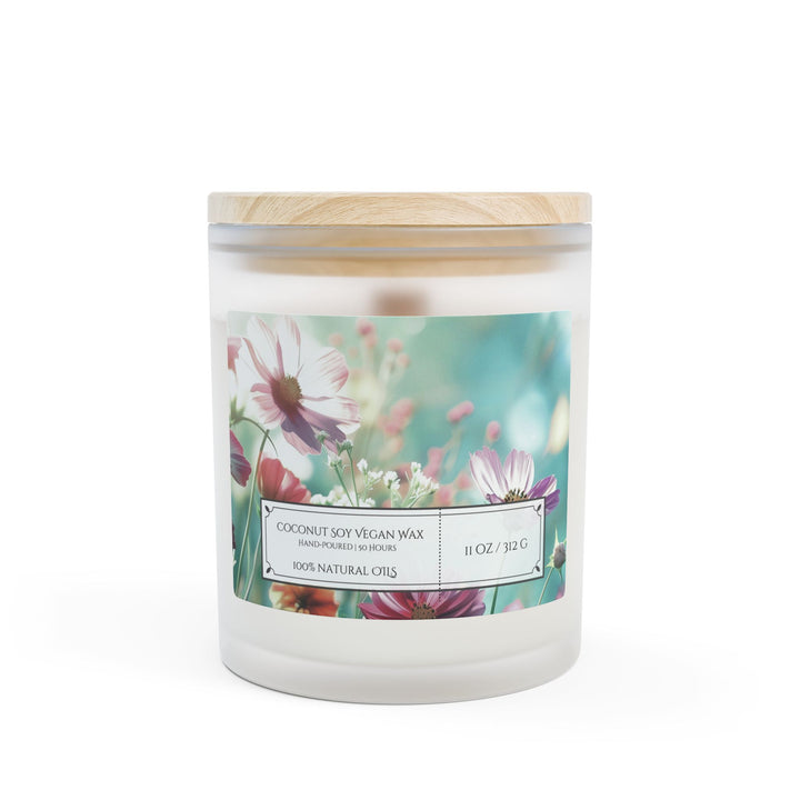 Frosted Glass Candle - 11oz - Vegan Wax - Cosmos Garden
