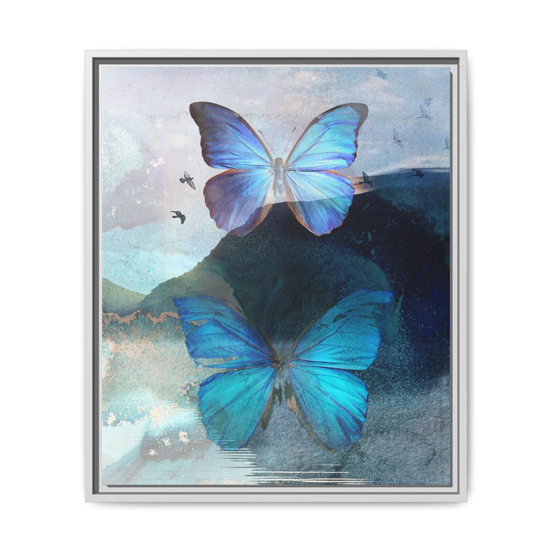 Canvas Art - Sustainably Made Framed Wall Décor - Blue Butterfly Mist