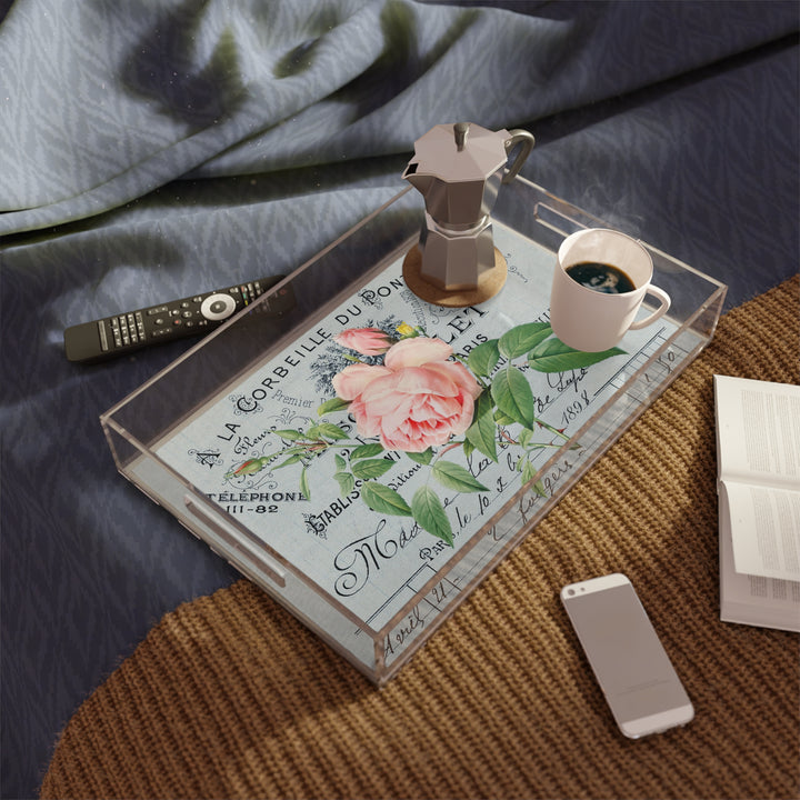 Acrylic Serving Tray - Vintage Rose