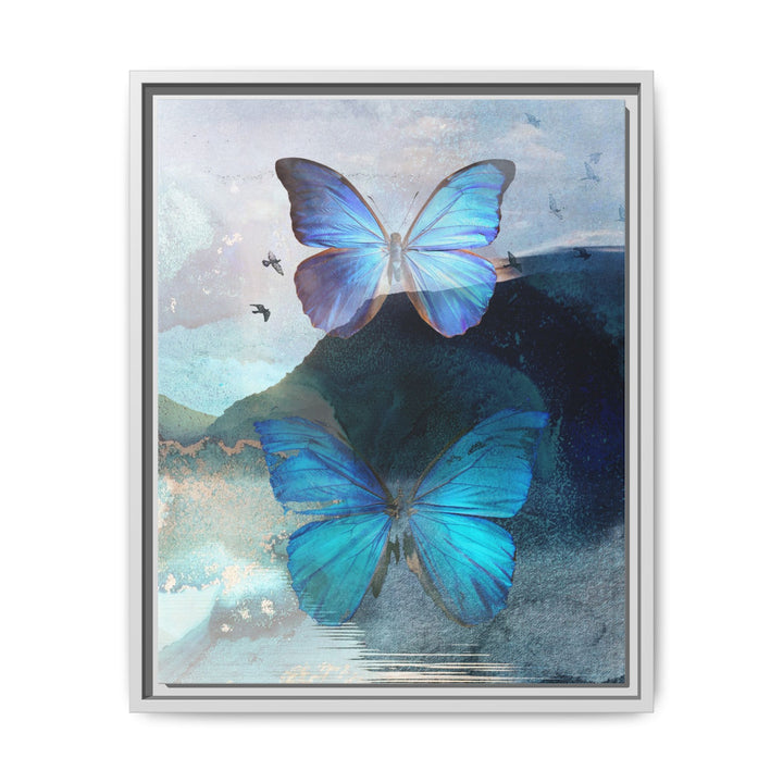 Canvas Art - Sustainably Made Framed Wall Décor - Blue Butterfly Mist