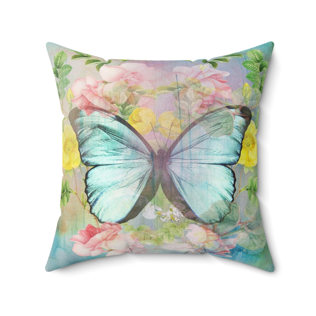 Luxury Faux Suede Pillow - Butterfly & Roses