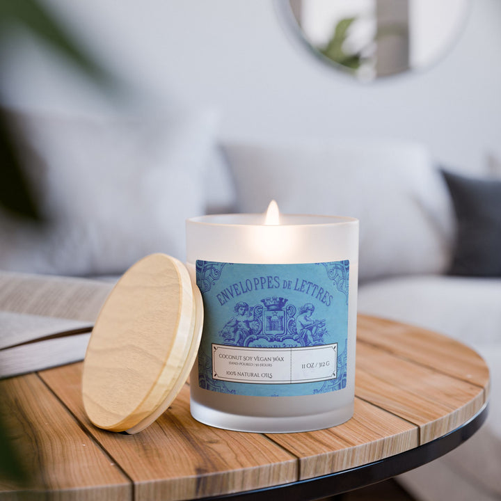 Frosted Glass Candle - 11oz - Vegan Wax - Blue Vintage