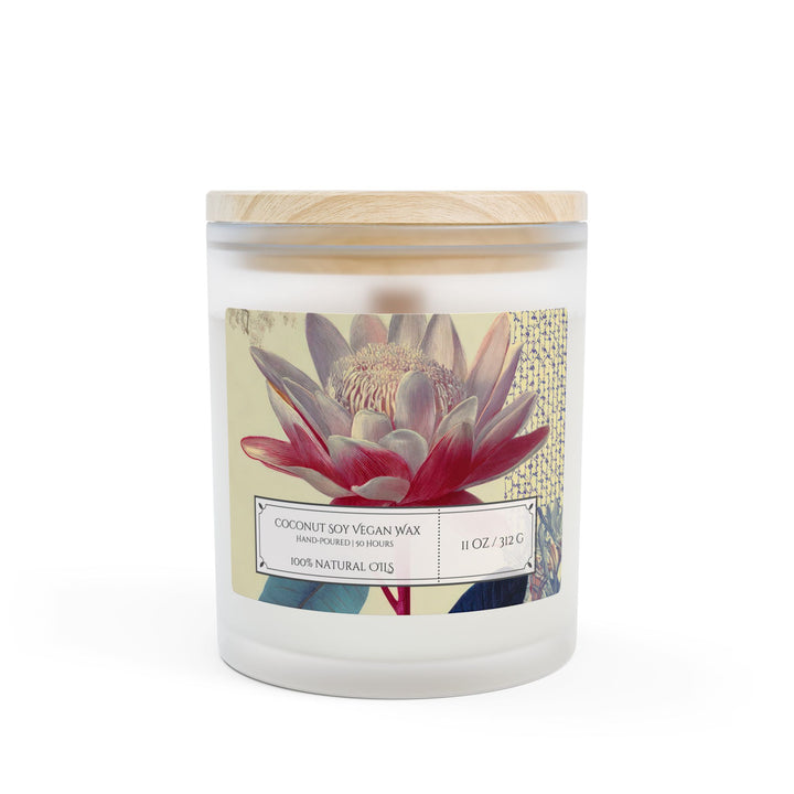 Frosted Glass Candle - 11oz - Soy Wax - Red Flower